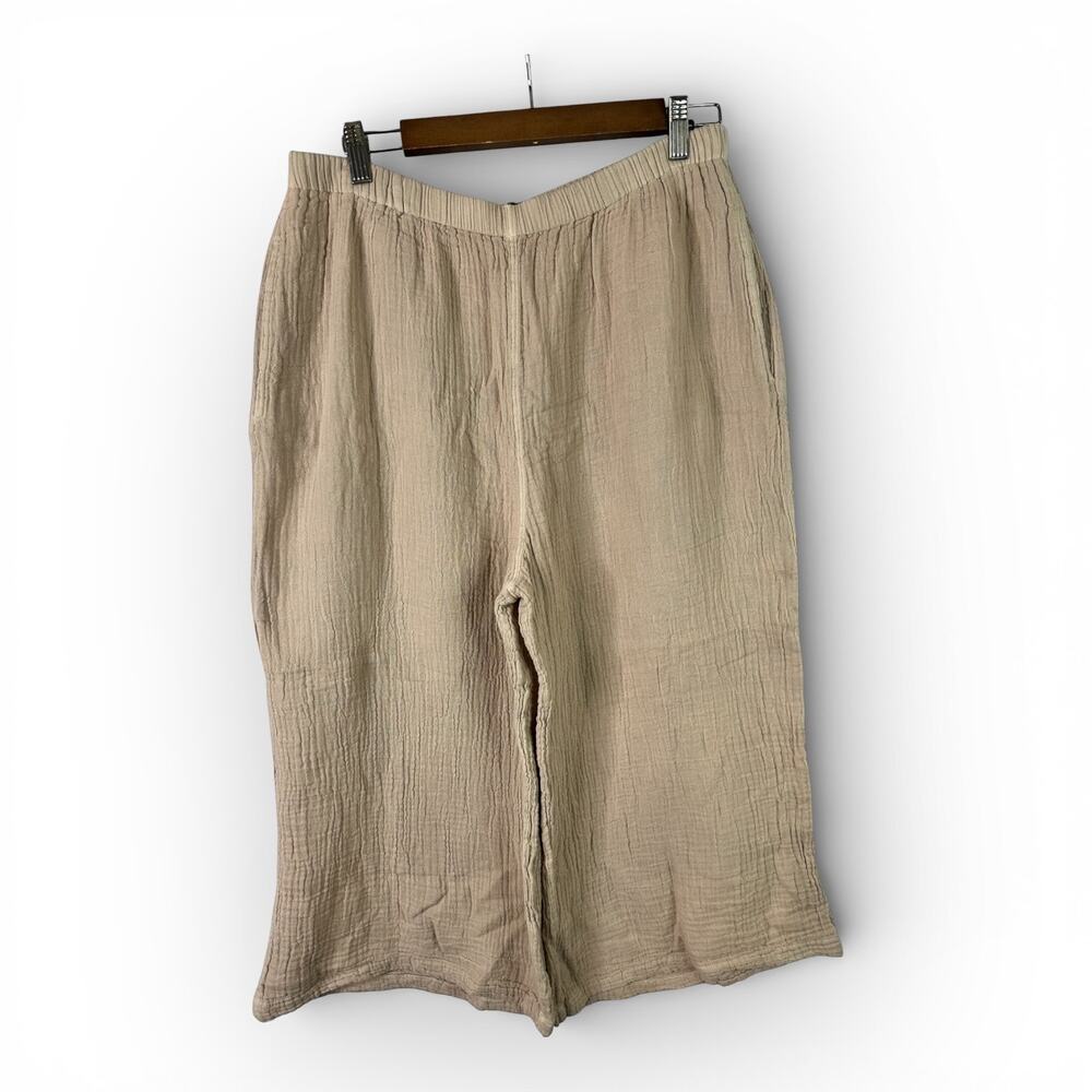 Honest Cotton Womens L/XL Pull On Gauzy Crinkle Cropped Palazzo Pants Beachy